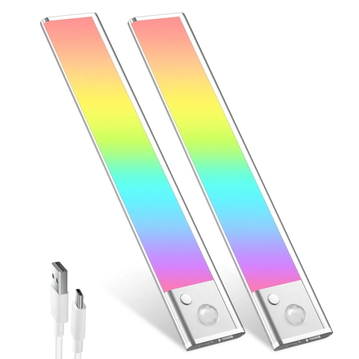 Euakee 2 Pezzi 23CM RGB IC LED Lightbar Senza Fili con Rilevatore di Movimento, Luce Sotto Armadio Cucina Dimmerabile, Barra Luminosa Ricaricabile USB Luce Notturna per Camera da Letto Decorazione