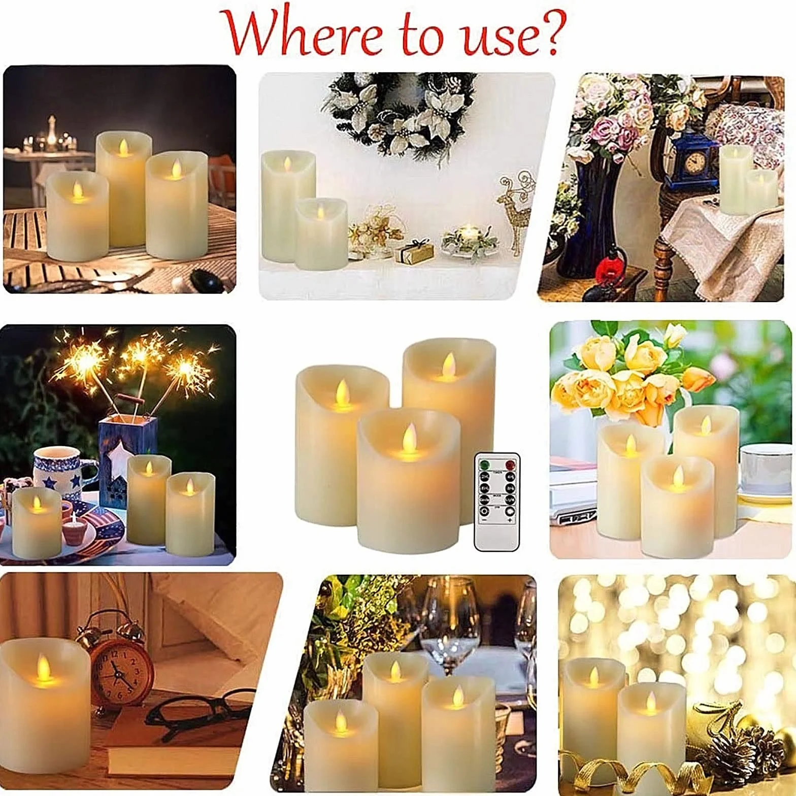 Candele LED Senza Fiamma Set 5 (13/14/16/18/20cm) Vera Cera Flickering con Telecomando Timer