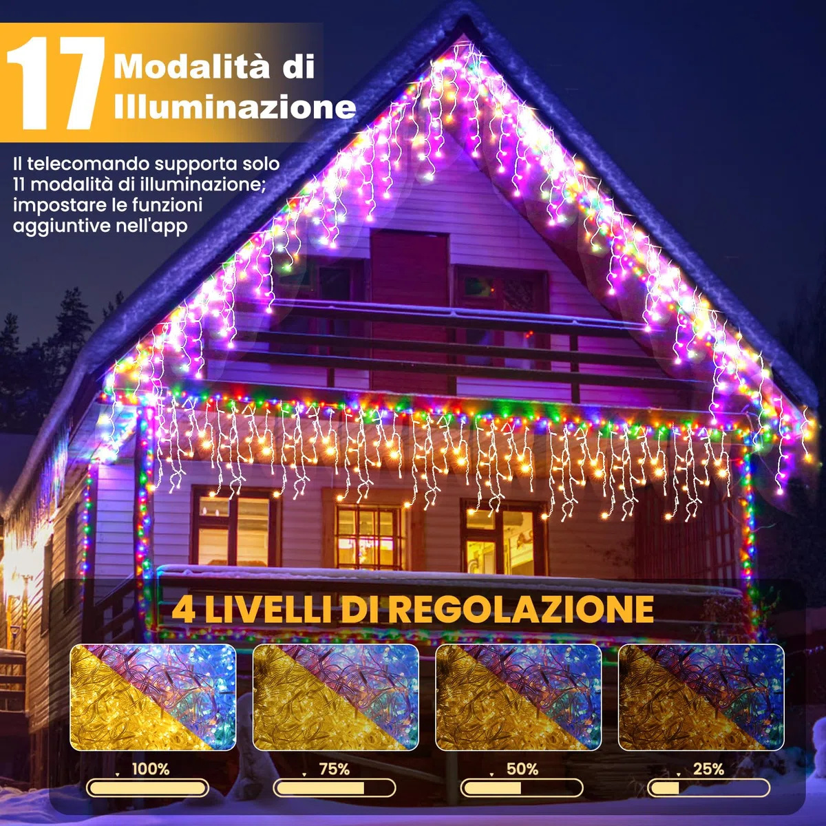 Luci Natale da Esterno Cascata, Luci Natale Esterno Bianco Caldo e RGB, Tenda Luci Natale Esterno con APP e Telecomando, 17 Modalità, 4 Luminosità, Timer, Decorazioni Natale Esterno(15M-600L,C/RGB)