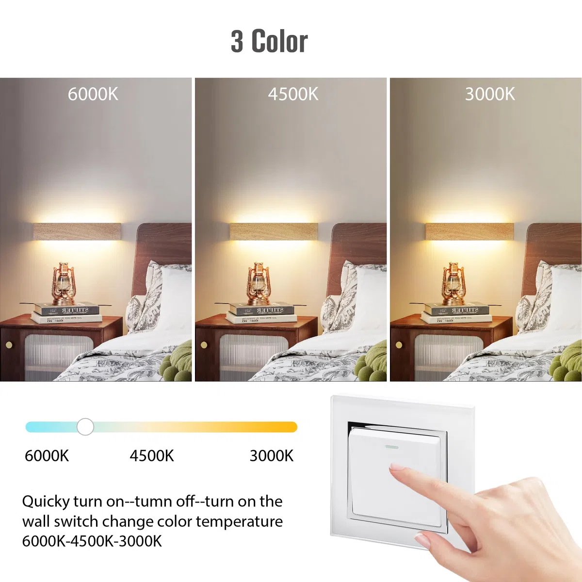 Lampada da Parete LED Interni Luce Alluminio 24W 41CM Applique da Parete Interno Moderno Lampada a Muro per Camera da Letto Scale Corridoio, 3 Modalità Luce (venature del legno)