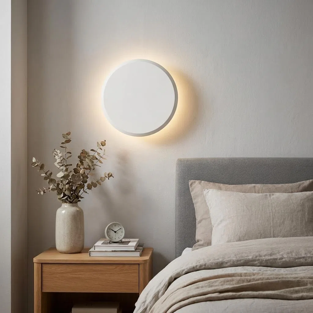 BARCELONA LED Applique da parete LED in gesso bianco “Lune” 2,5W luce calda 2700K, piccola lampada muro moderna stile nordico verniciabile, illuminazione indiretta per soggiorno camera hotel IP20