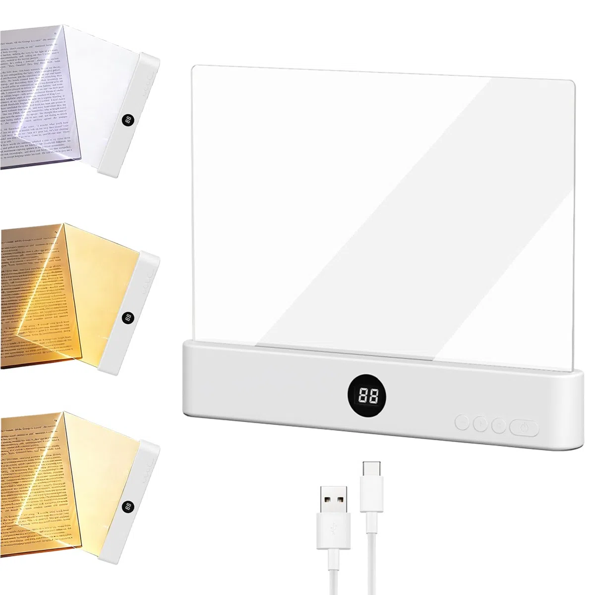 Lampada Libro Piatta, Luce per Libri Piatta, Luce per libri a LED intelligente, Lampada da Lettura Portatile Piatt-a, Lampada lettura a pannello LED con 3 colori e timer, Per Camera da, Scuola