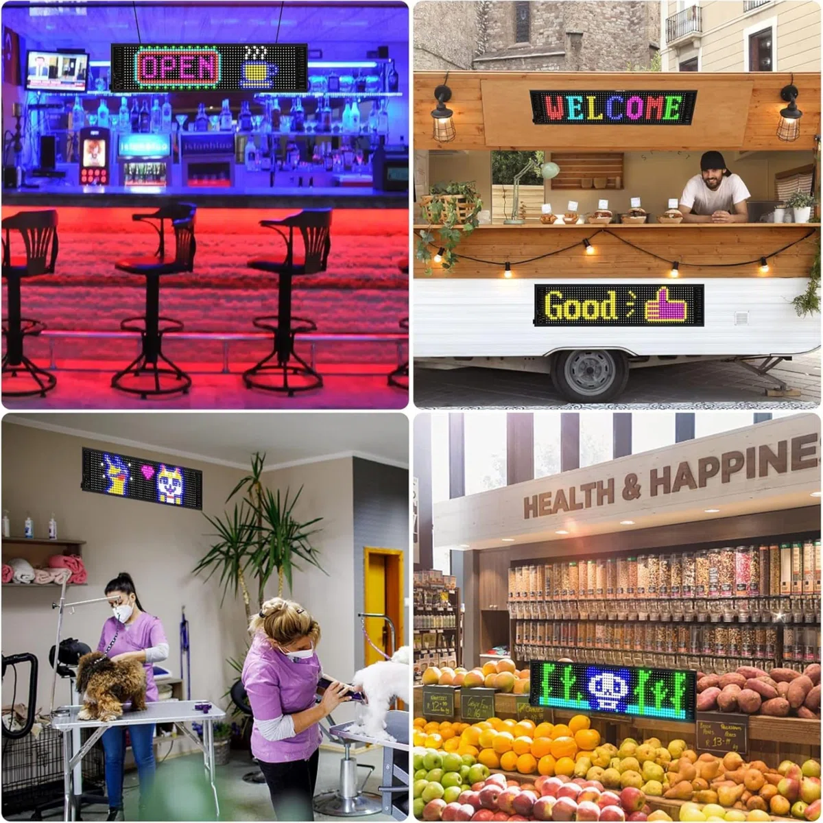 YASTA Insegna Luminosa Programmabile Scritta LED Personalizzata 60 CM Occhi LED Per Camion Pannello luminoso Auto USB Tabella Flessibile Bluetooth App Controllo Display Negozi Hotel Vetrine