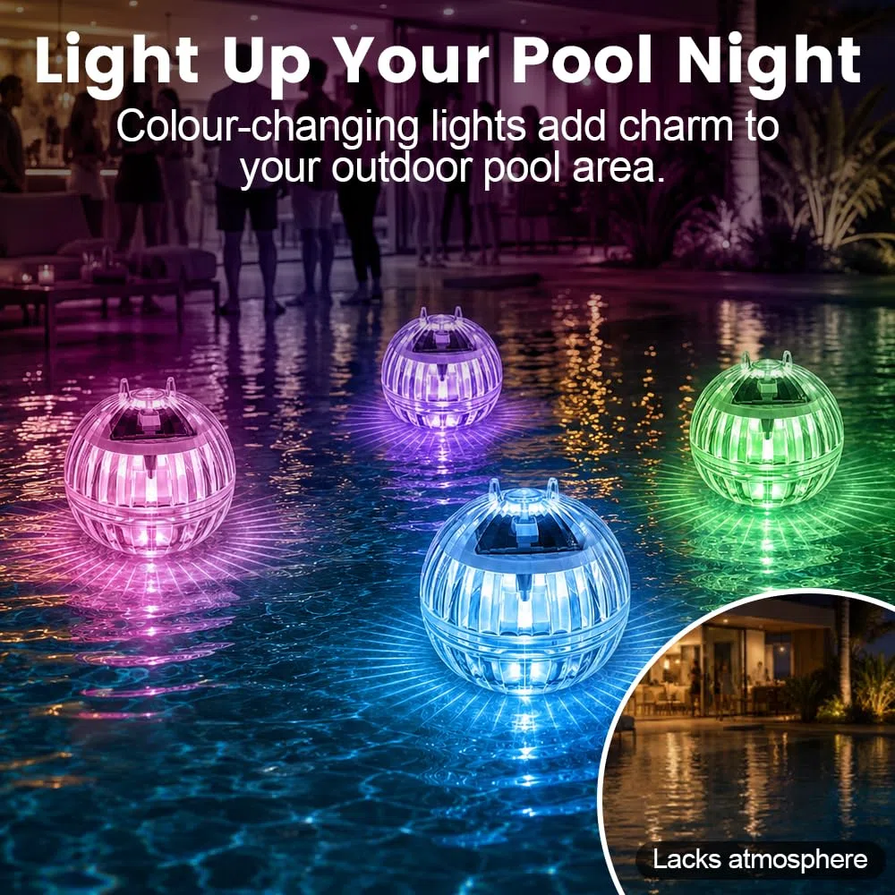4 Pezzi Lampade Piscina Solari, Lampada Piscina Galleggiante Solare, Luce Solare per Piscina Galleggiante, Accessori per Illuminazione per Piscine, Stagni, Fontane e Fiori da Giardino