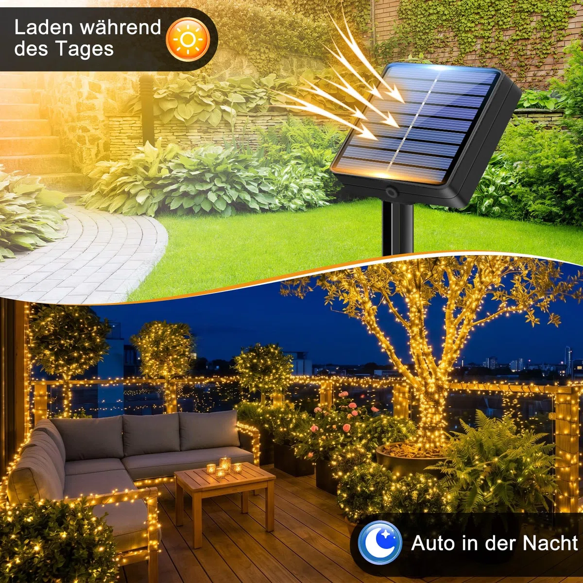 litogo [4 Pacchi] Catena Luminosa Esterno Solare, 12m 120 LED Luci Solari Esterno 8 Modalità Impermeabili Filo di Rame Luci Lucine per Giardino, Natale, Patio, Cancello, Matrimonio, Festa