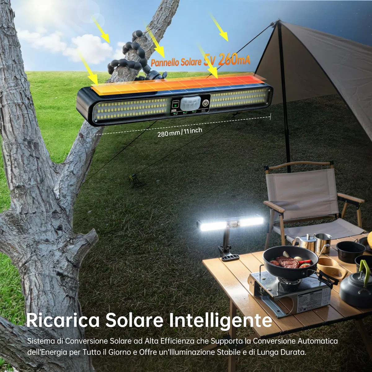 Jeebel 2 Pezzi Lampada Solare con Sensore Movimento 28cm 1200LM Luci Solari da Giardino con Clip, 160 LED, 5 Modalità, IP65, Luce Avviso Rosso-Blu, Faretto da Esterno Solare per Campeggio Recinzione