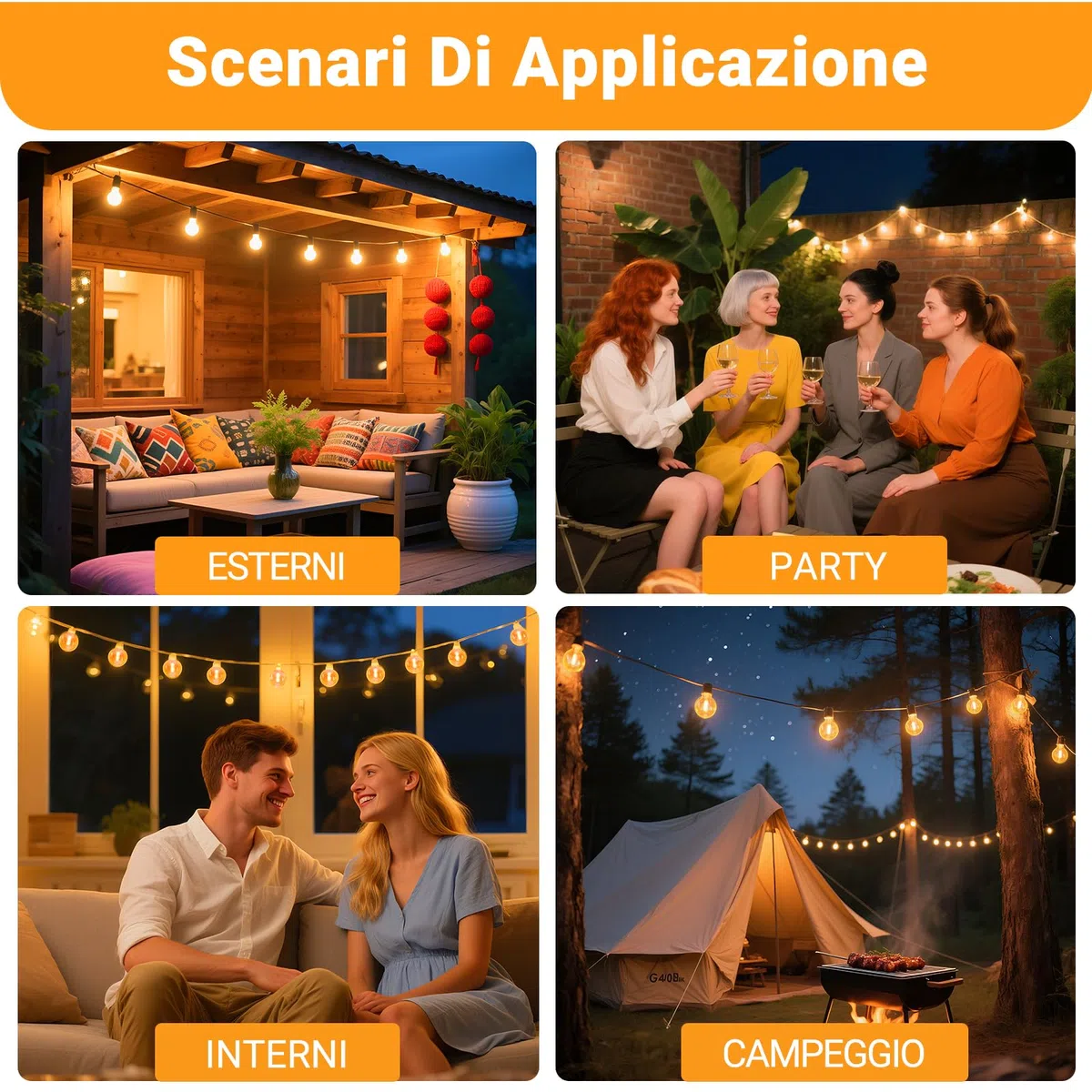 25 Pezzi Lampadina LED G40 E12 1W Esterno Ricambi, Bianco Caldo 2700K, 100LM, G40 LED Filamento Lampadina, Impermeabili IP54, Non Dimmerabile, per stringhe luminose Illuminazione interna ed esterna