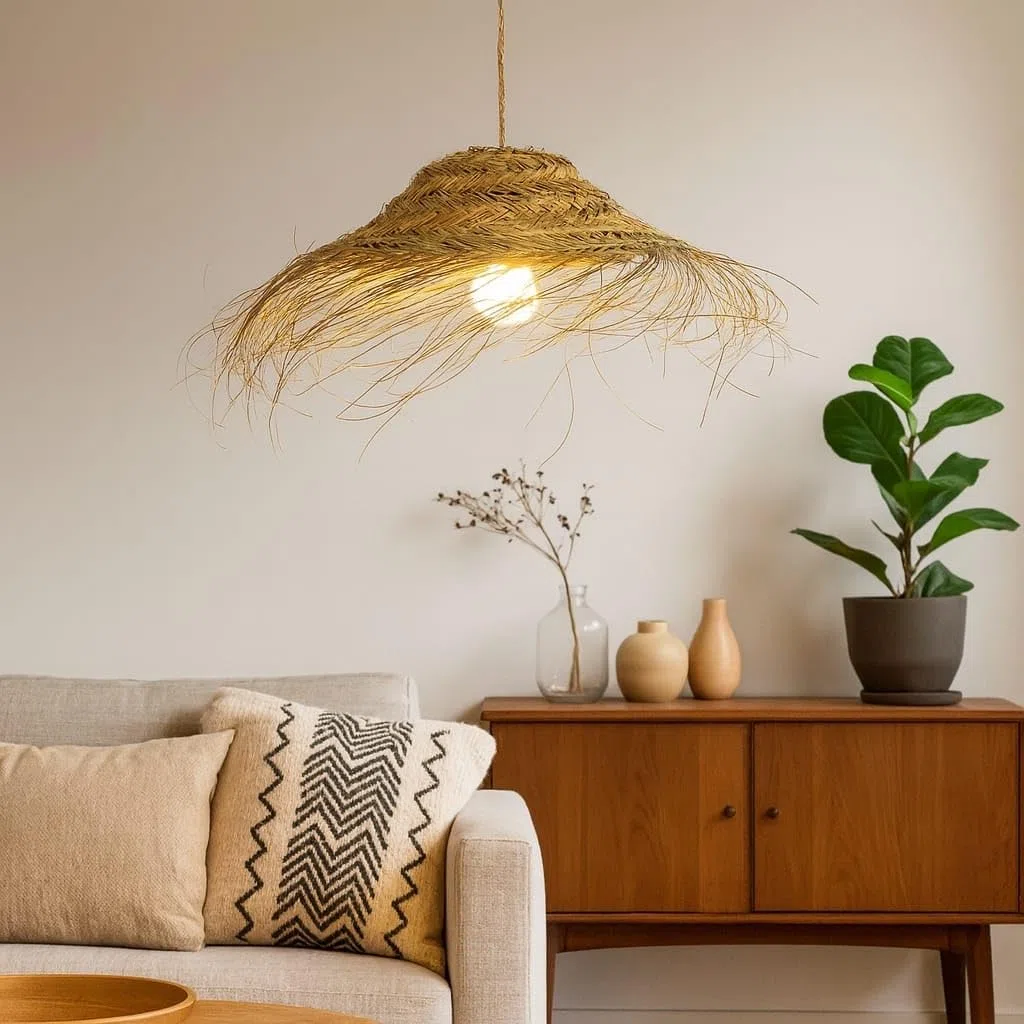 Generico Paralume Lampadario a Sospensione in Paglia Artigianale Marocchino: Stile Etnico, Illuminazione Naturale e Accogliente 2404251300 Vimini Rattan Palma Bamboo Fibre Naturali