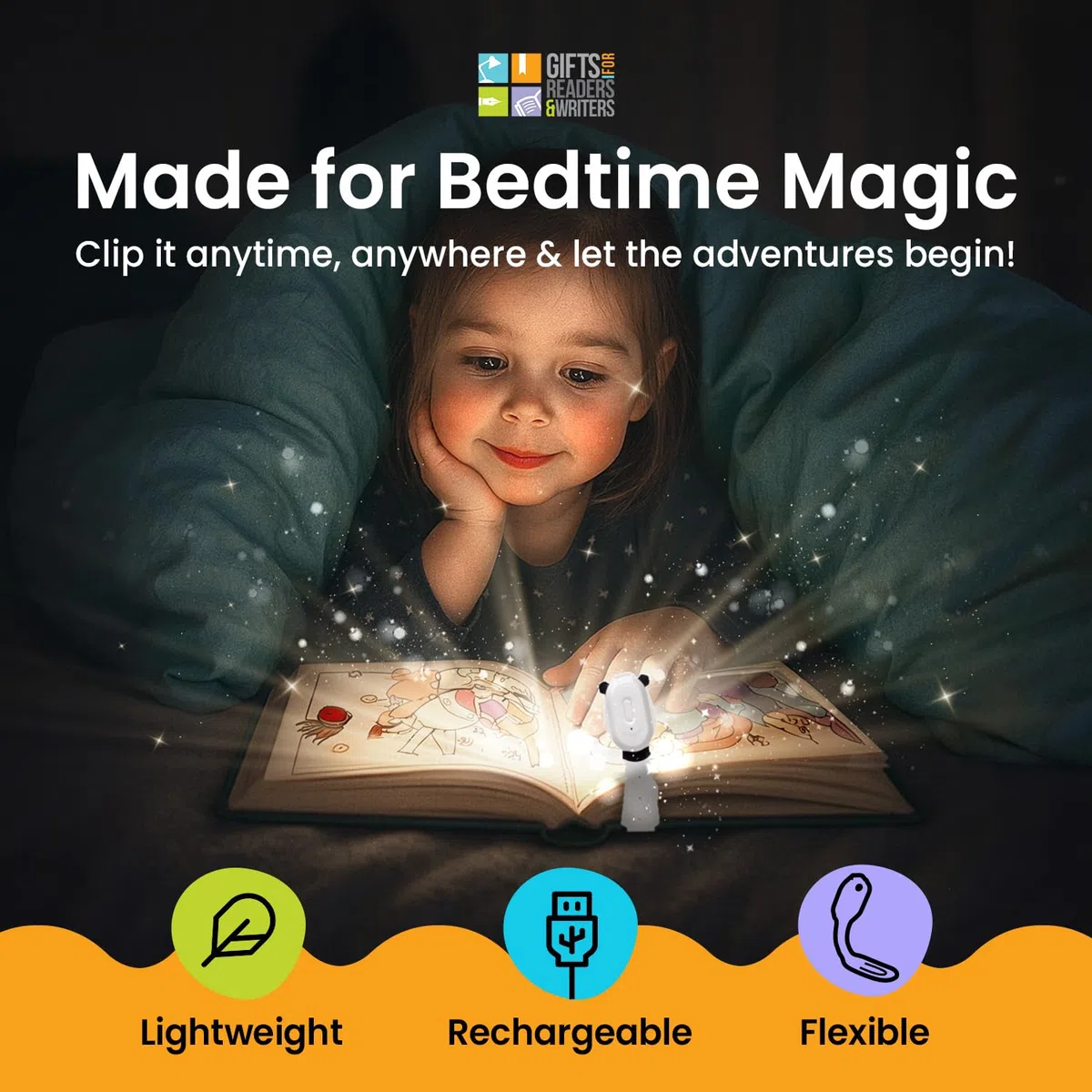 Flexilight Luce da Lettura Ricaricabile | Segnalibro 2 in 1 Luce per Libro | Lampada LED a clip da Lettura | Pila per Leggere a Letto per Bambini e Adulti | Accessori per Libri | Idea Regalo Lettori