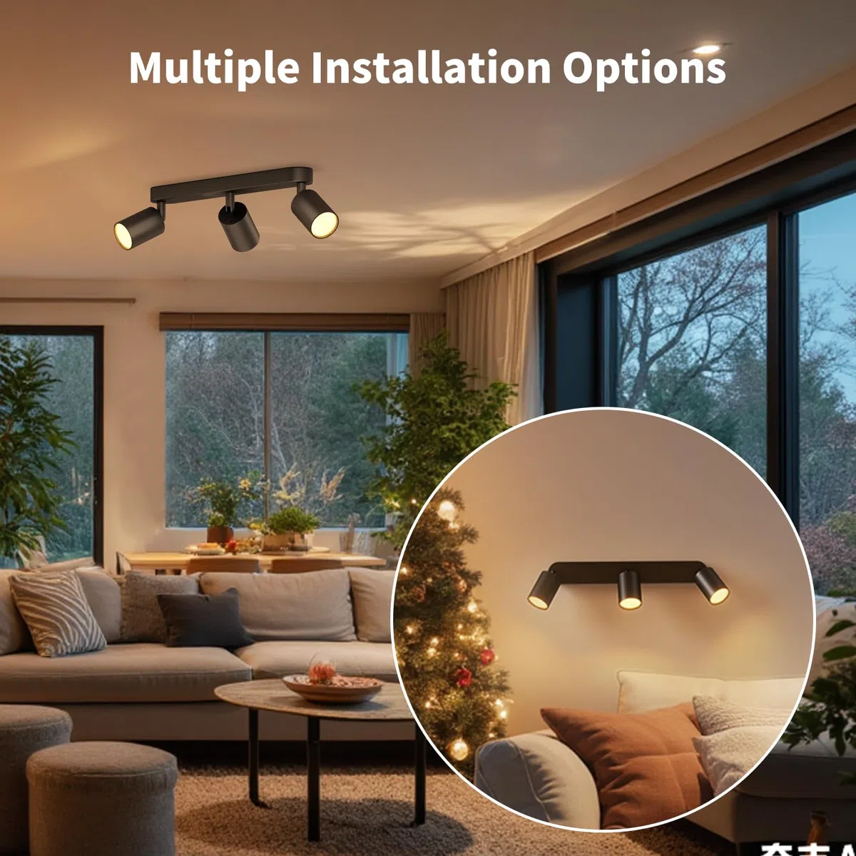 LVWIT Faretti LED da Soffitto Orientabili Nero,Faretto LED Interno con 3 Luci in Alluminio GU10, Rettangoli Base, Moderna Plafoniera Industriali per Barra, Salotto, Cucina (Senza Lampadina)
