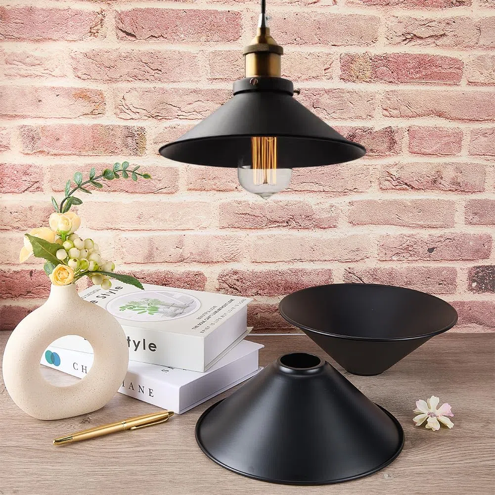FINGERINSPIRE 3 Pz Paralumi in Ferro Nero Paralume in Ferro 22x8cm Ricambio per Lampada a Sospensione Industriale Vintage, Paralume Conico Industriale per Lampada da Tavolo e Applique da Parete