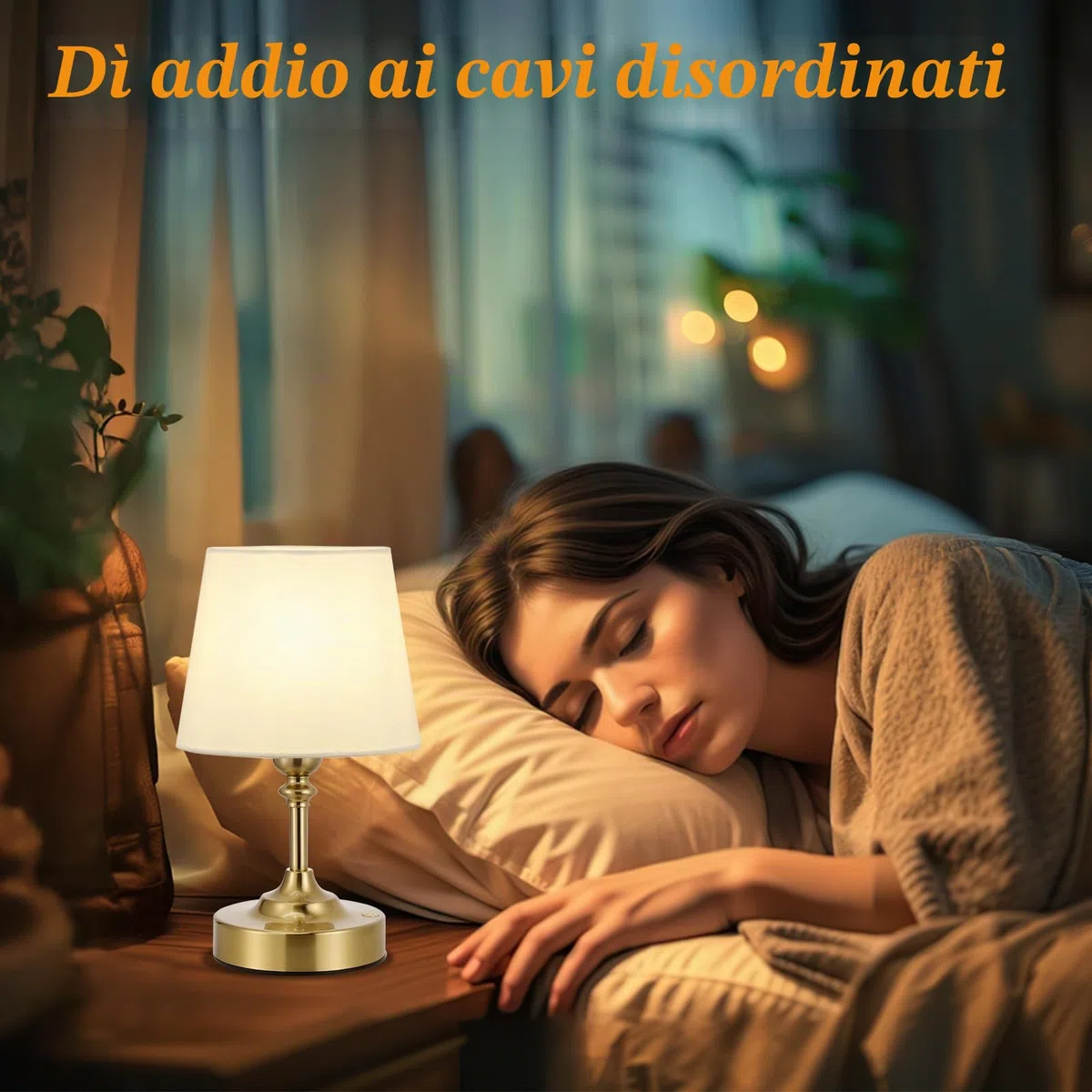 Piccolo Lampada da Tavolo LED Senza Fili, Batteria Ricaricabile, Dimmerabile, Paralume in Lino Bianco, Lampada da Comodino LED per Camera da letto, Sala da Pranzo, Soggiorno, Deco(Ottone)