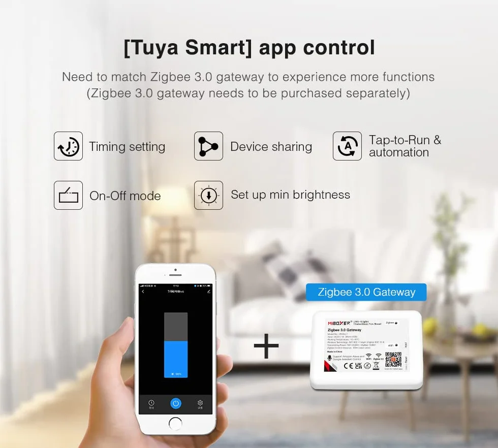 LIGHTEU®, Miboxer Zigbee3.0 e dimmer triac Push AC 100-240V da 2,4 GHz per lampade e faretti dimmerabili, TRI-C1ZR