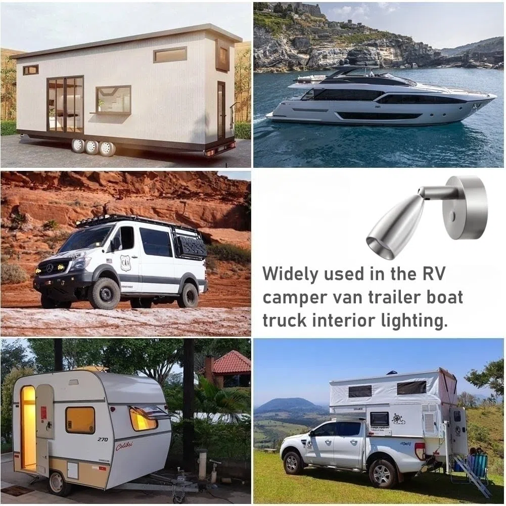 acegoo Lampada da Lettura 12V Camper LED Dimmerabile 3200K DC12-24V Spot con Caricatore Rapido USB, per Caravan Furgone Barca Camion Auto Illuminazione Interna (Nichel Spazzolato, 1Pcs)