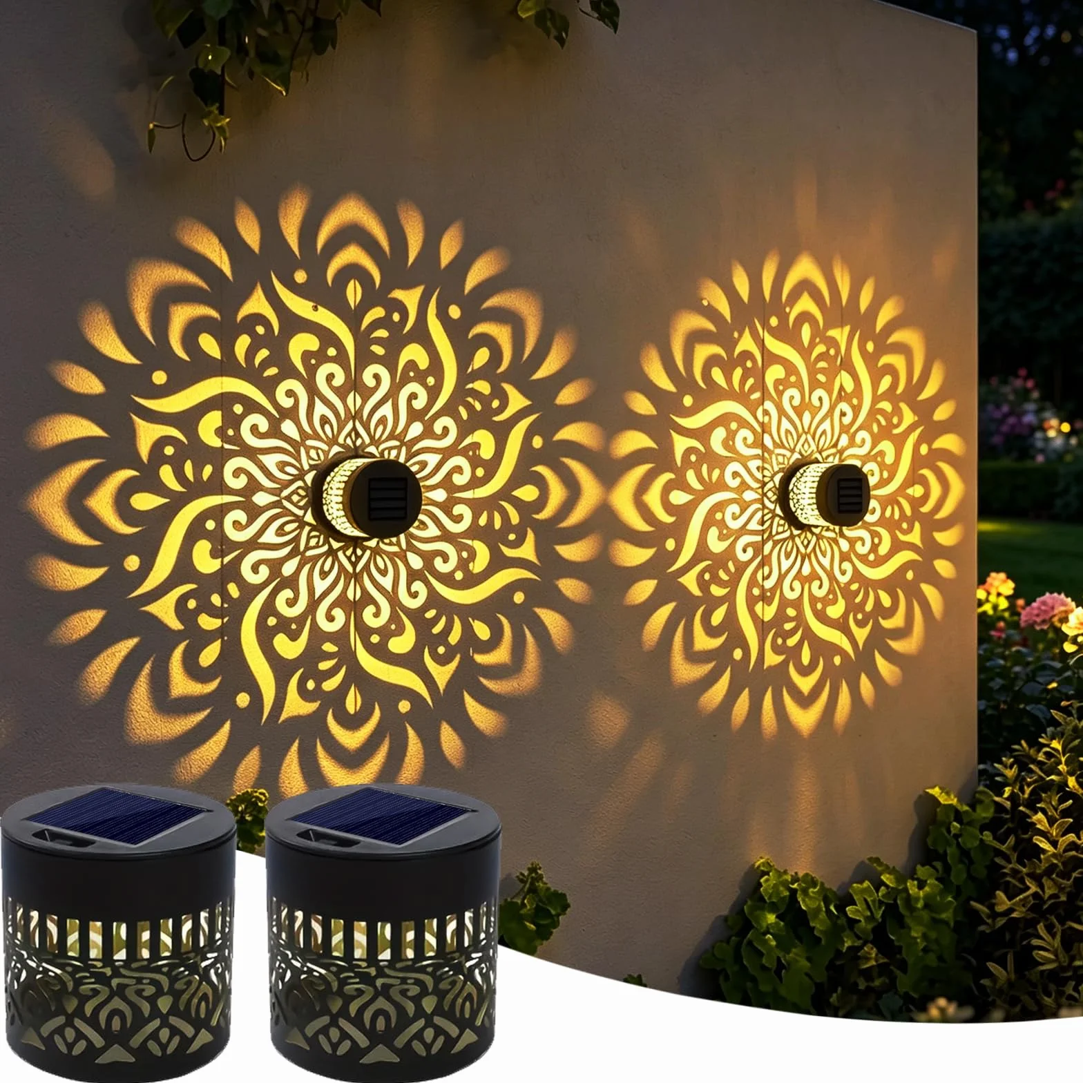 Lanterne Solari da Esterno, Metallo LED Mandala Lanterna IP65 Proteggere dal Vento e Dalla Pioggia Lampada Solare da Giardino per Patio Balcone Decorazioni Giardino (2 pezzi)