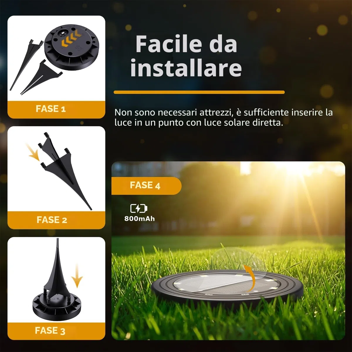 NIBSHOOM 8 Pezzi Luci Solari da Giardino, IP68 Impermeabili Faretti Solari a Led da Esterno, 8 LED Lampade a Lunga Durata, Luci Esterno per Giardino, Terrazze (Bianca Calda)