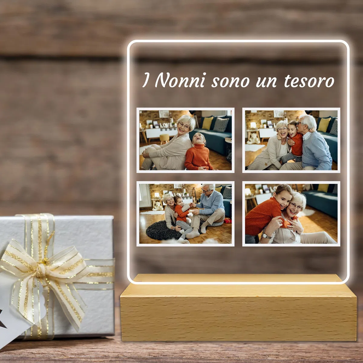 Stileitaliano lampada con foto personalizzata idea regalo nonni compleanno led multicolore regali nonno nonna festa dei nonni nipote nipoti (Collage)
