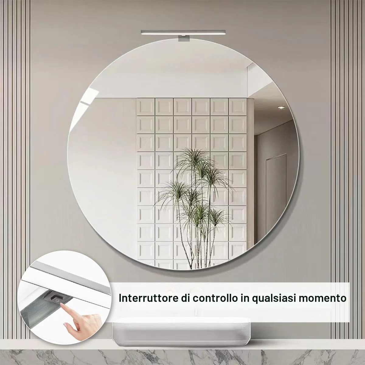 DEELUX Lampada a LED per specchio da bagno con interruttore, 30 cm, 500 lm, 5 W, 6000 K, bianco freddo, illuminazione per armadio a specchio, 230 V, luce per trucco, armadio, lampada da parete IP44