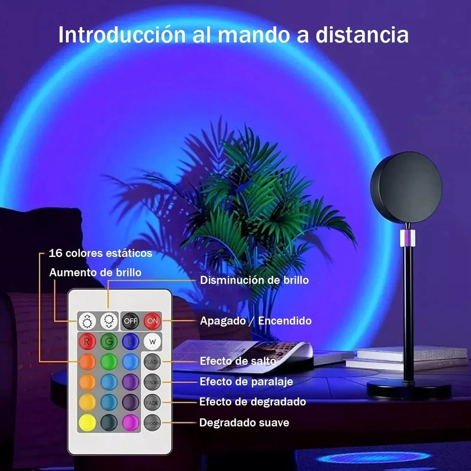 Lampada Al Tramonto Proiezione LED Luce 16 Colori 180 ° Telecomando Girevole Luce di Proiezione RGB per Camera da Letto