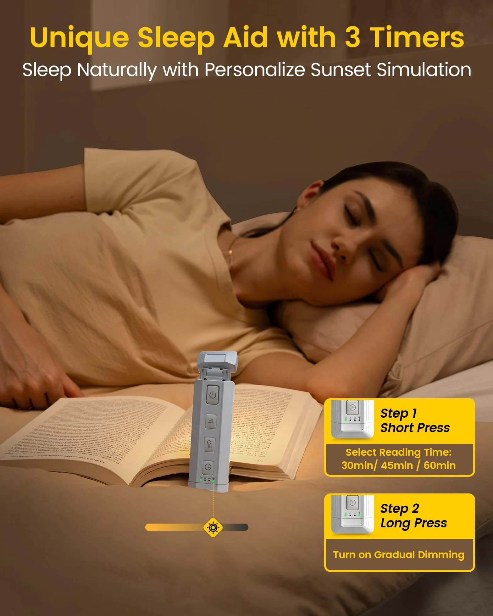 Glocusent Lampada da Lettura Estensibile, 5 Luminosità Potenziate e 3 Colori con Aiuto al Sonno e Timer, Luce per Lettura Libri a Letto Ricaricabile via USB, Ideale per Gli Amanti dei Libri