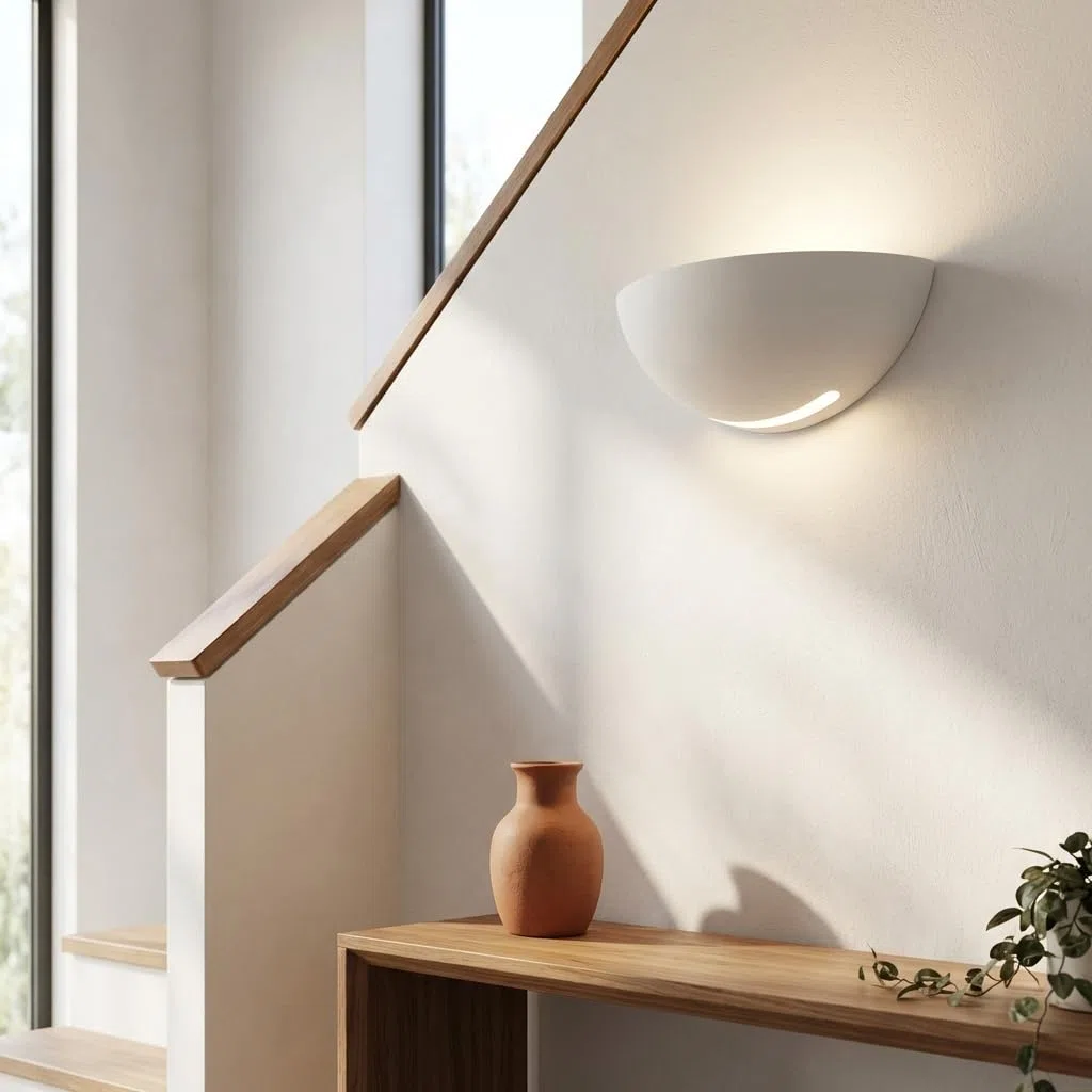 MAKA Applique Lampada da Parete in Gesso Luna Bianca, doppia luce attacco r7S max 50W(lampadina non inclusa),verniciabile per interni ideale per scale, soggiorno, cucina, ingresso