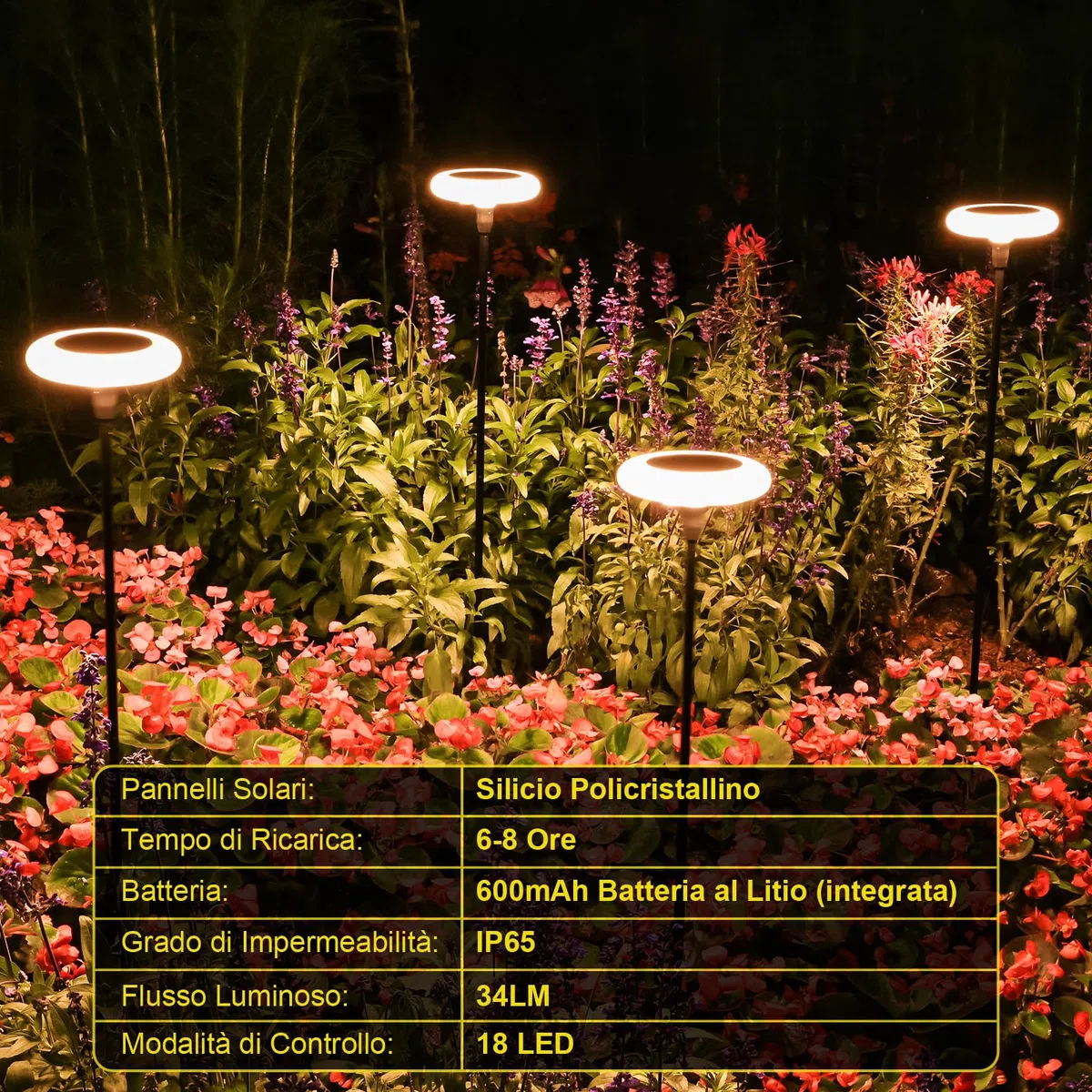 Luci Solari da Giardino 4 Pezzi Luci Solari Esterno Bianco Caldo lampada da giardino solare da esterno IP65 Impermeabie con Luci da giardino extra luminose da 34 lumen per Cortile Vialetto