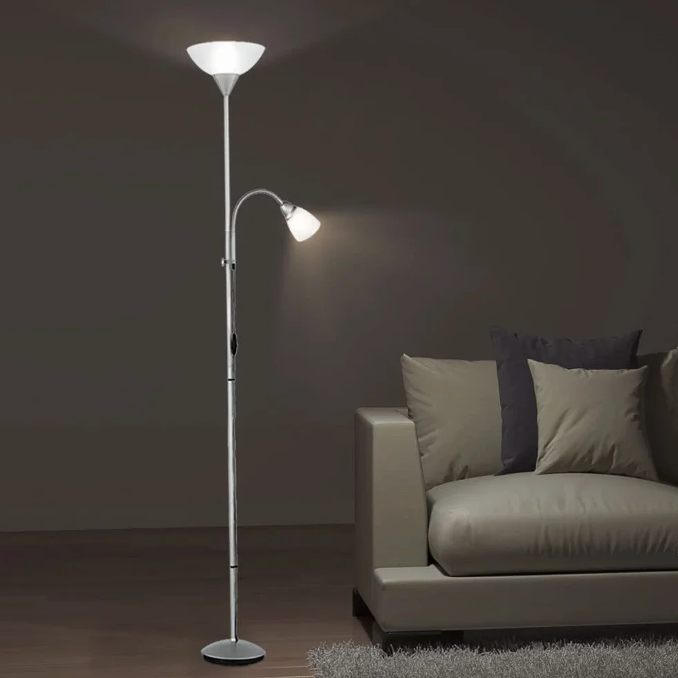 Reality Leuchten Reality R4393-87 Erzwo Piantana, 1xE27 150 W/1xE14 40 W LED, Metallo, Titanio/Bianco, 180 cm, 1 Unità (Confezione da 1)