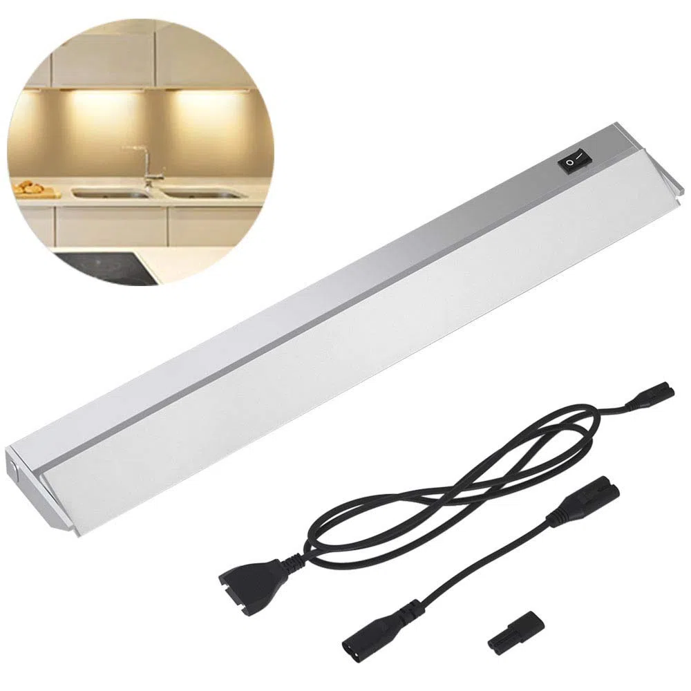 BAKAJI Lampada Luce Sottopensile Cucina Lunghezza 90cm Barra 90 LED 15W Bianco Naturale 4000K Alta Luminosità 1200LM Faretto Slim Sotto pensile per Mobili in Alluminio con Paralume Orientabile