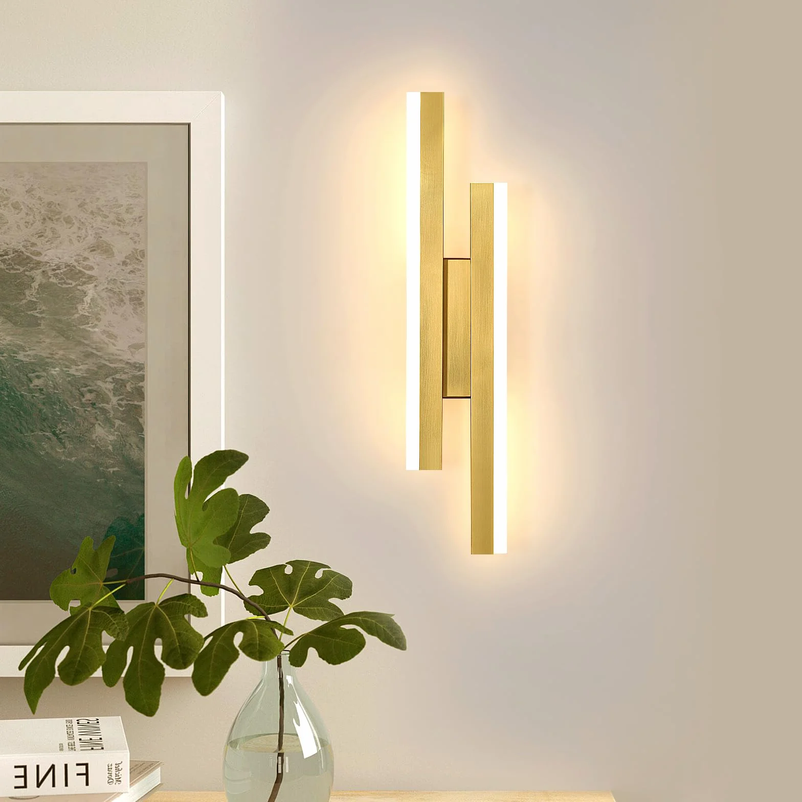 Comely Applique da Parete Interno Moderna in Alluminio, 16W Linea Lampada da Parete, Oro Lampada a Muro LED per Camera da Letto Soggiorno Corridoio Ufficio Scala, Bianco Caldo 3000K
