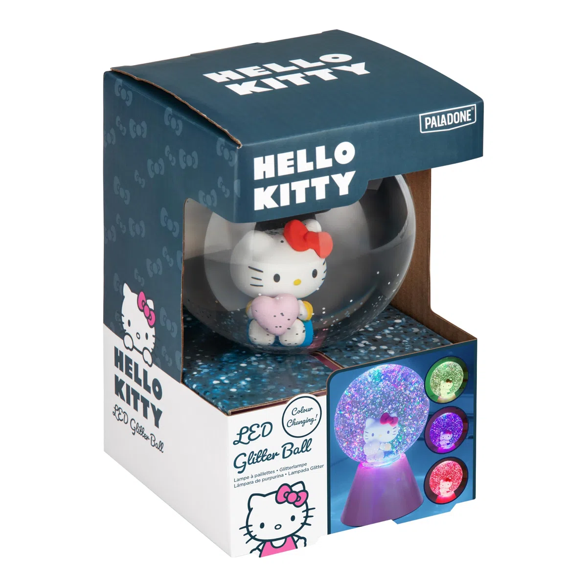 Paladone - Palla di neve glitterata Hello Kitty, con LED multicolore, design compatto, regalo per adulti e bambini, licenza ufficiale Sanrio
