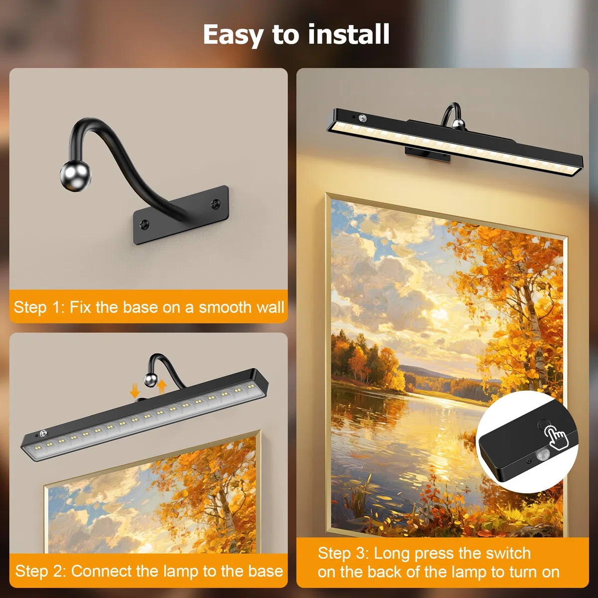 Lampada Da Parete Ricaricabile Senza Fili Per Quadri, 6000 Mah Batteria, Luci Led Applique Con 3 Temperature Di Colore, Telecomando, Lampada Da Parete A Batteria Per Quadri, Freccette, Gallerie D'Arte