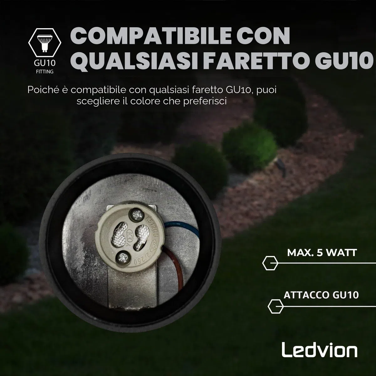 Ledvion - Faretti Esterno Lampade, IP65, 220-240V, Con Picchetto, Illuminazione Elettrica da Giardino, Senza GU10 Lampadina, Orientabile, Impermeabile