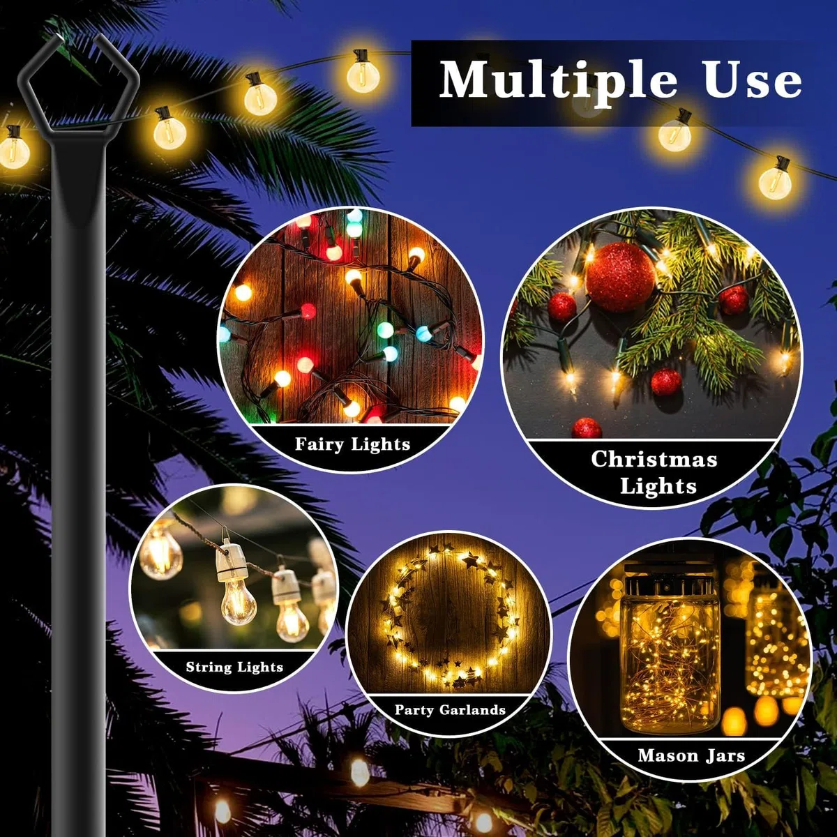 Confezione da 4 Aste in Metallo con Forchetta, 3m/10ft Pali per Illuminazione Esterna, Supporto per Illuminazione Resistente per Esterni, Patio, Terrazza, Cortile, Matrimonio, Festa