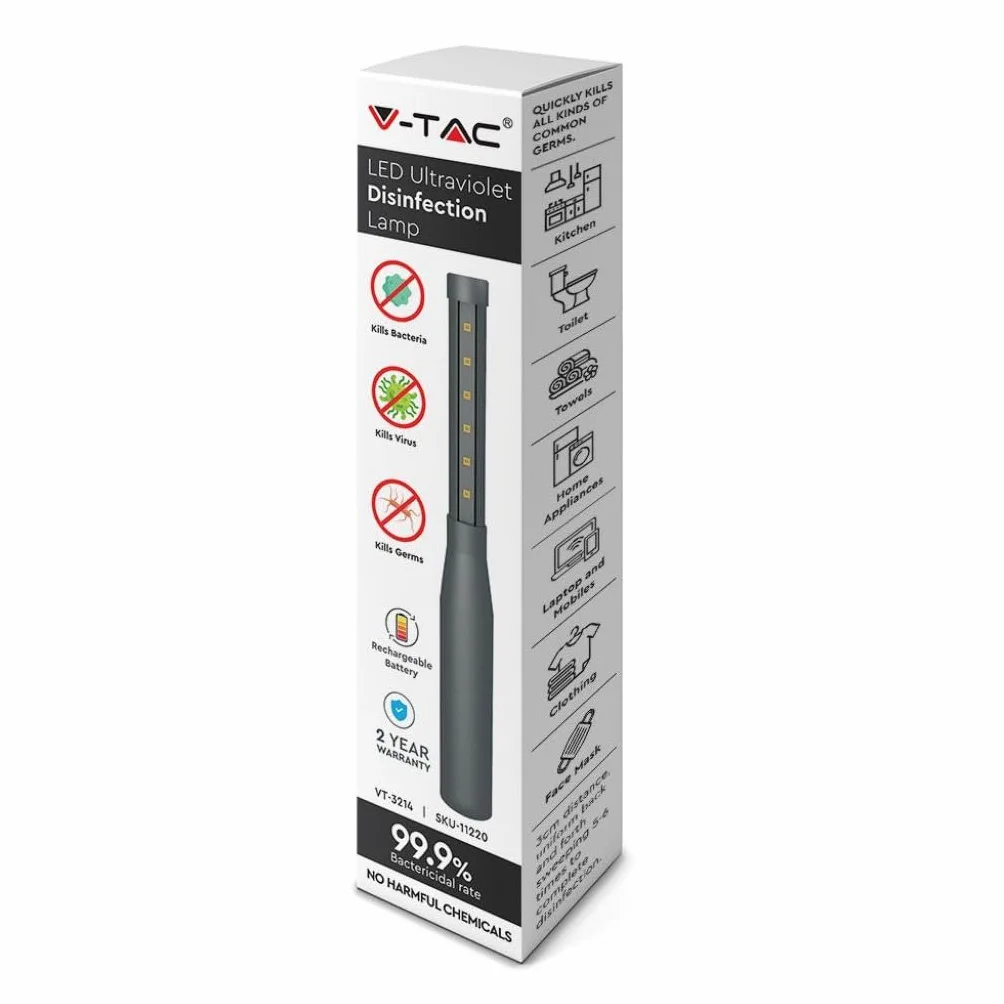 V-TAC VT-3214 Lampada portatile antibatterica germicida UV raggi ultravioletti 14w ricaricabile USB - sku 11220
