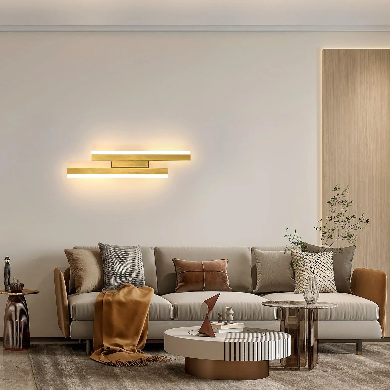 Comely Applique da Parete Interno Moderna in Alluminio, 16W Linea Lampada da Parete, Oro Lampada a Muro LED per Camera da Letto Soggiorno Corridoio Ufficio Scala, Bianco Caldo 3000K