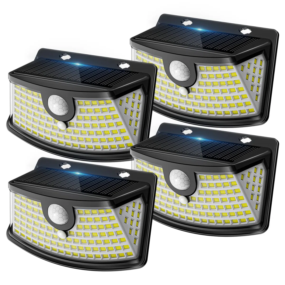 Aootek Lampada Solare Esterno LED - Sensore di Movimento 120 LED Angolo Ampio 270° Impermeabile IP65 Giardino Terrazza Sicurezza, Confezione da 4, Carcassa Nera, Luce Fredda