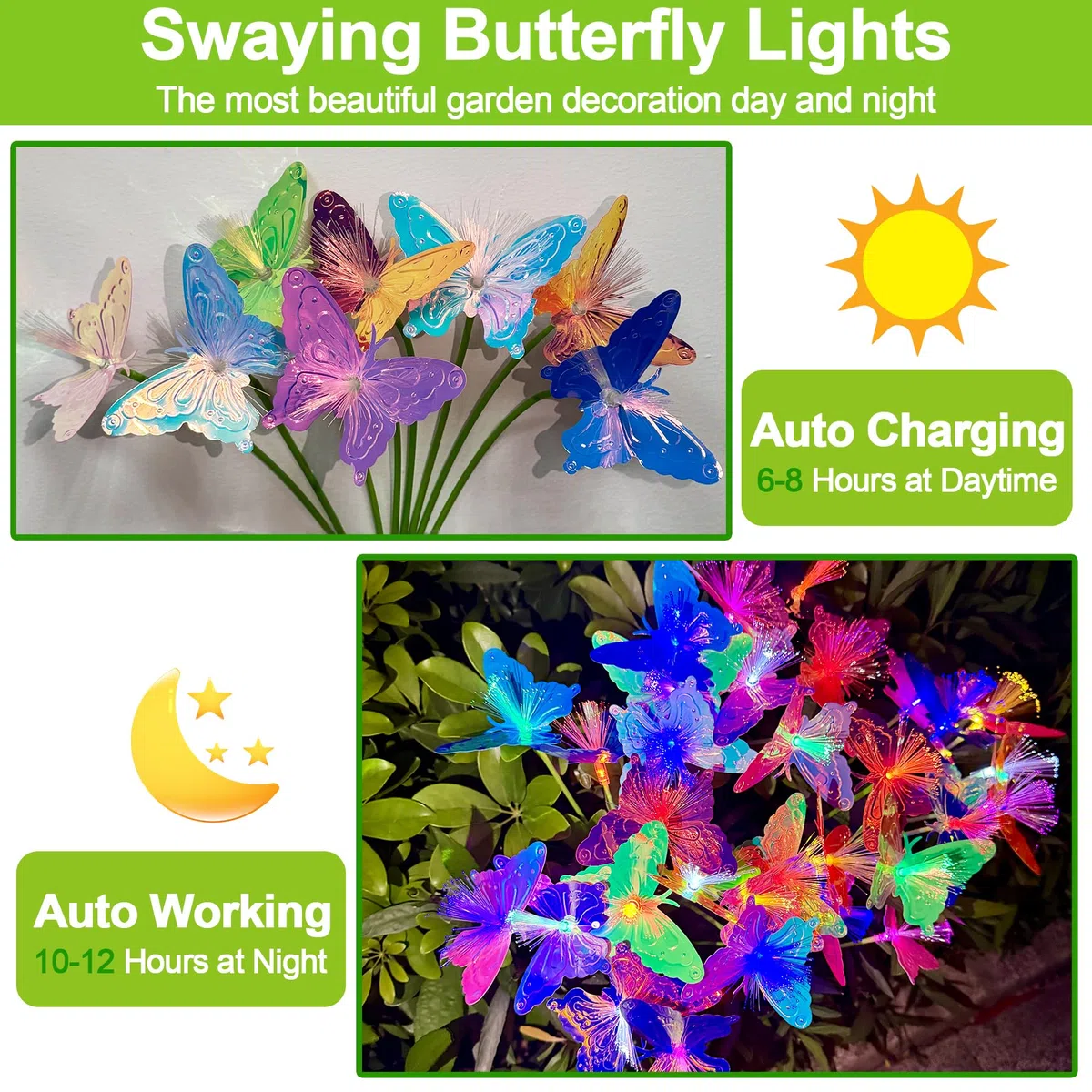TZEKING Luci Solari da Giardino,2 Pezzi 16 LED Luce Solare Esterno,Lampade Solari Farfalla, IP65 Impermeabili Esterno,Luce Solare Da Giardino a Farfalla Che Cambia Colore