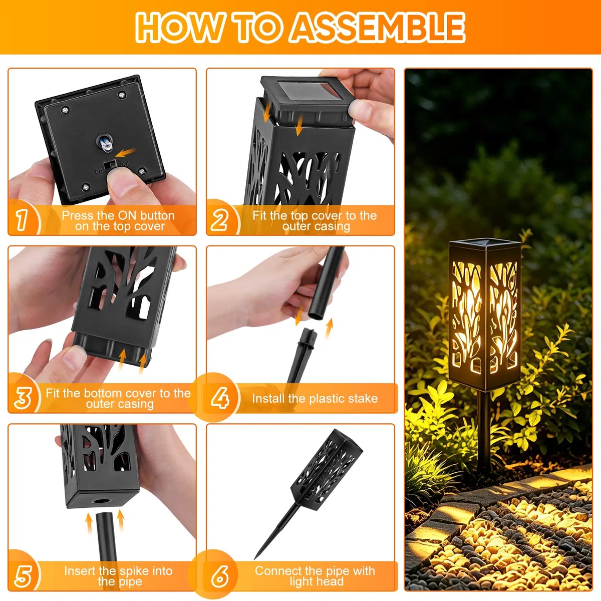 Caldarax 6 Pezzi Luci da Esterno Giardino Solari, Lanterna Solari da Esterno, Bianco Caldo, IP44 Impermeabie, Lampade Solare da Esterno per Sentieri, Giardini, Vialetto, Terrazza Decorazione