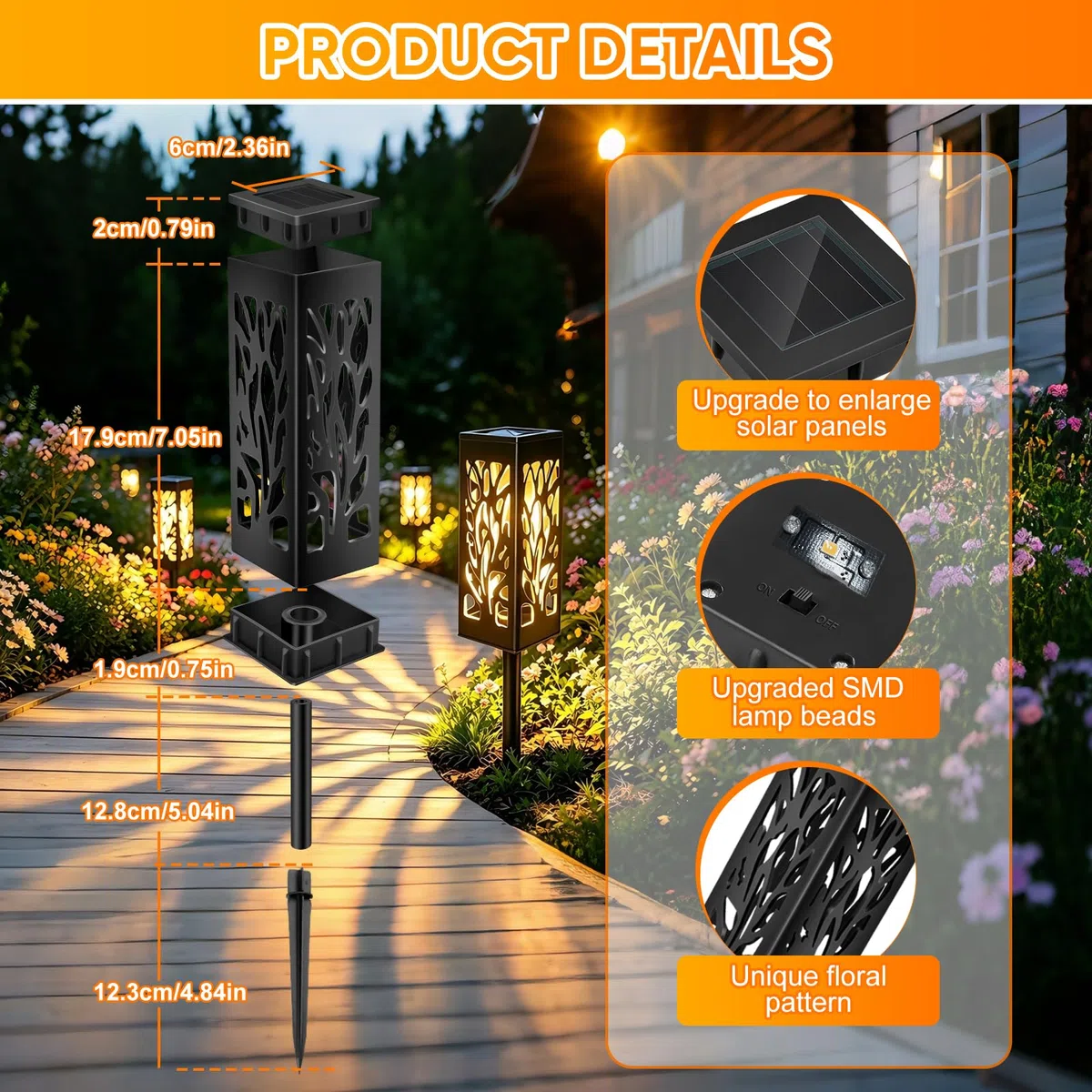 Caldarax 6 Pezzi Luci da Esterno Giardino Solari, Lanterna Solari da Esterno, Bianco Caldo, IP44 Impermeabie, Lampade Solare da Esterno per Sentieri, Giardini, Vialetto, Terrazza Decorazione