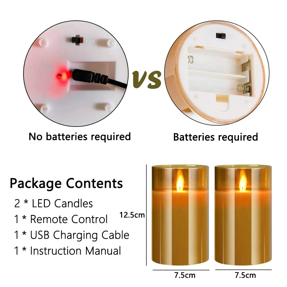 Lonkenn 2 pezzi Candele LED Ricaricabili, Fiamma Tremolante Candela LED con Marrone Vetro, Ricaricabili Candela con Telecomando e Timer per Natale Feste Decorazione Casa Matrimonio -12.5cm