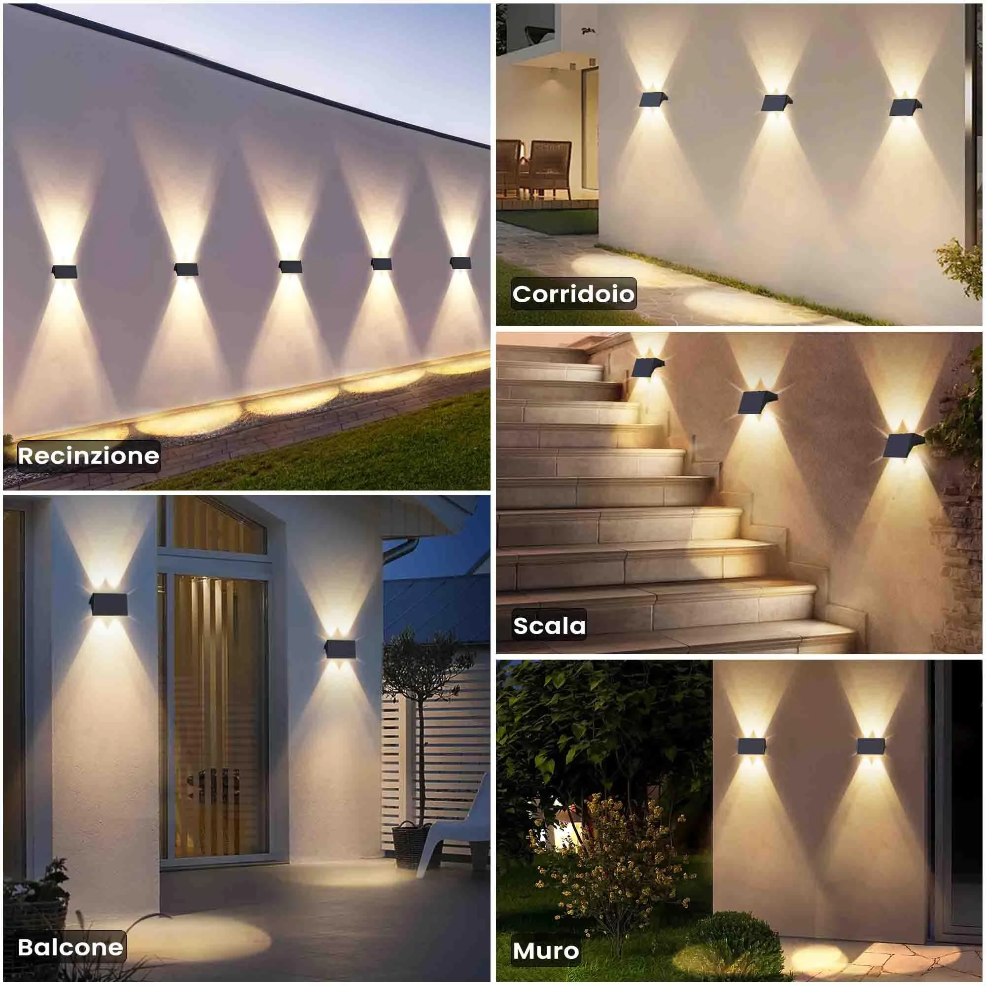 Lampada Solare da Esterno di 4 Pezzi Alto e Basso Luci Solari Esterno Energia Bianco Caldo Illuminazione per Esterni 100LM Applique da Solare IP67 per Muro Vialetto Giardino