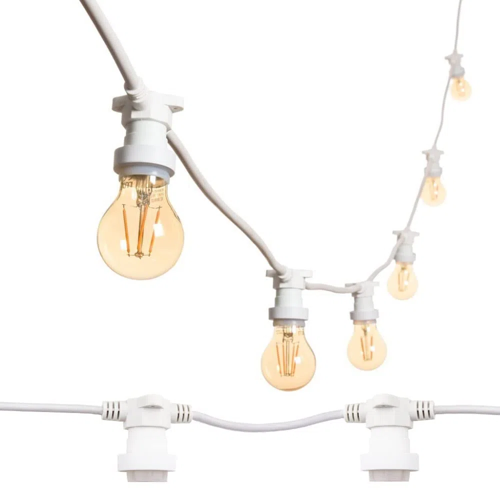 m MU 10Metri Catena Luminosa da Esterno, 10 Portalampade E27 Cavo Bianco Prolungabile fino a 100m, IP54 Impermeabile per Giardino, Terrazzo, Feste e Matrimonio - 10Metri Bianco