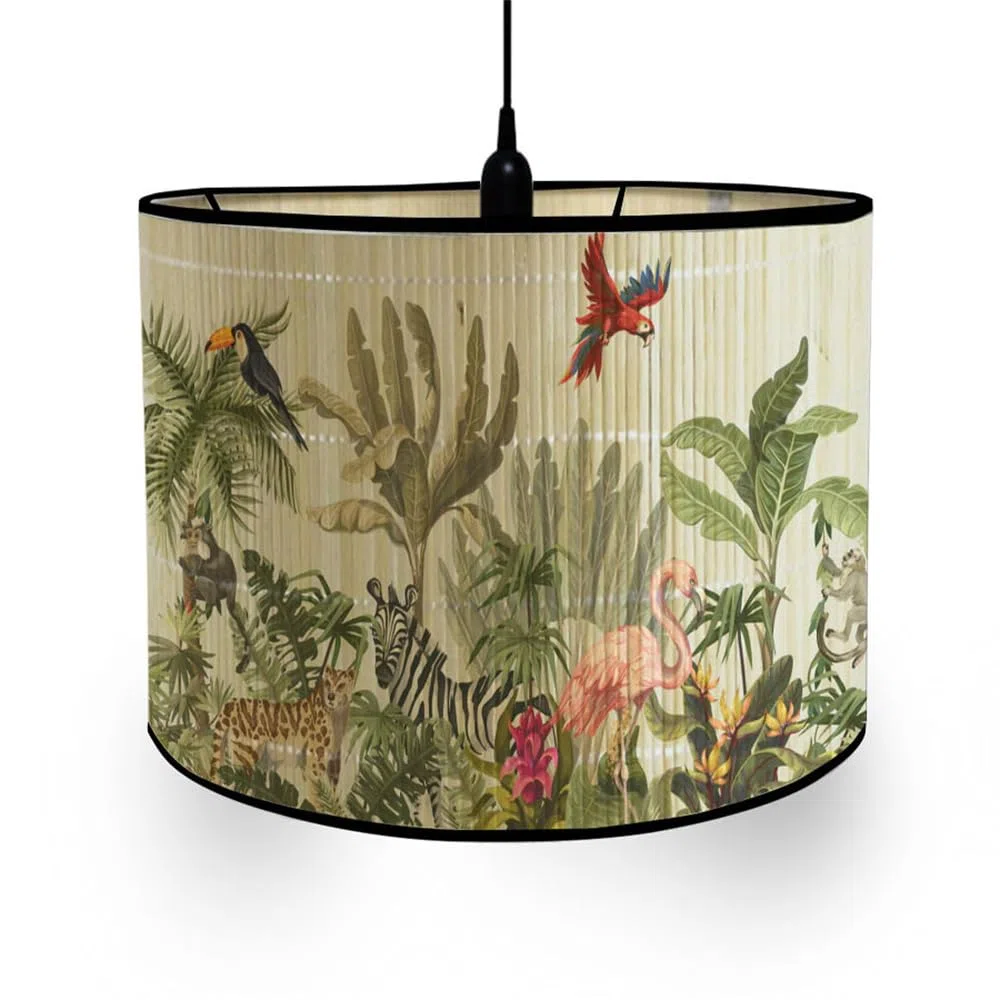 FANSU Paralume rotondo per lampada da tavolo, moderno, motivo animali e piante, facile da montare, per soggiorno, camera da letto, corridoio, sala lettura (zoo)