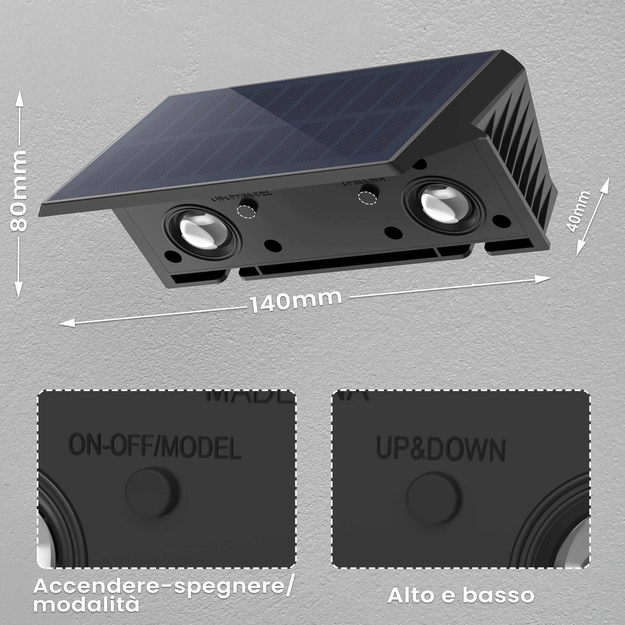 Lampada Solare da Esterno di 4 Pezzi Alto e Basso Luci Solari Esterno Energia Bianco Caldo Illuminazione per Esterni 100LM Applique da Solare IP67 per Muro Vialetto Giardino