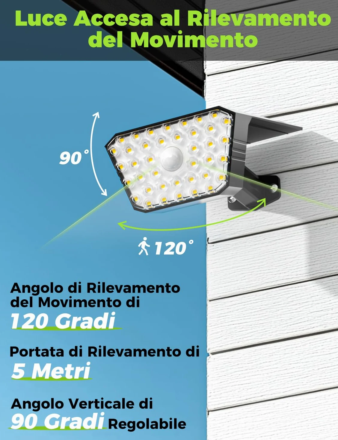 Luci Solari da Giardino con Sensore di Movimento, Lampade Solari da Esterno 4 Pezzi, 4 Modalità di Lavoro, IP67, Installazione a Parete o a Terra per Cortile e Garage - Bianco Caldo