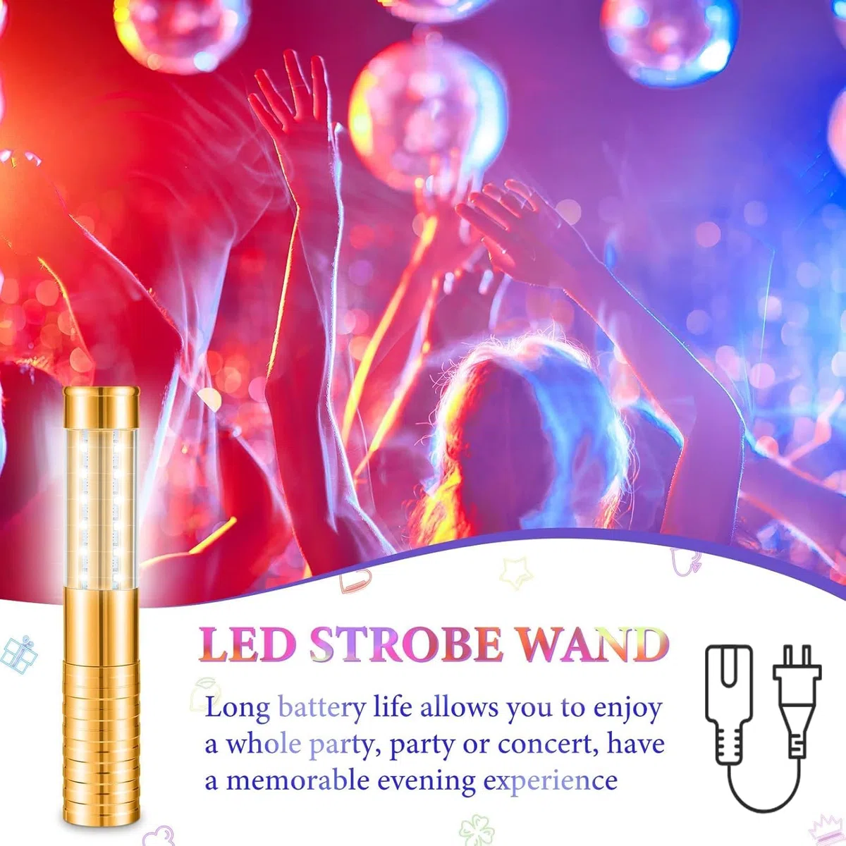 Righelli a LED stroboscopici per servizio di bottiglie, luce ricaricabile, luce a mano, lampada luminosa a LED fluorescente per discoteche, karaoke, matrimoni, feste, forniture di attività (Oro)