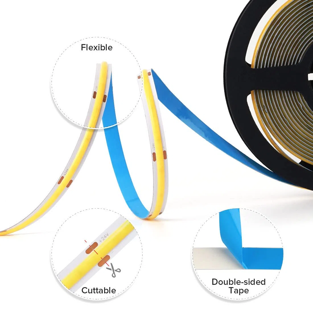 BTF-LIGHTING FCOB COB Striscia LED flessibile ad alta densità uniforme 14W/m 5M DC24V Bianco naturale 4000K CRI 90+10mm Larghezza Nastro LED dimmerabile per decorazioni(senza adattatore o controller)