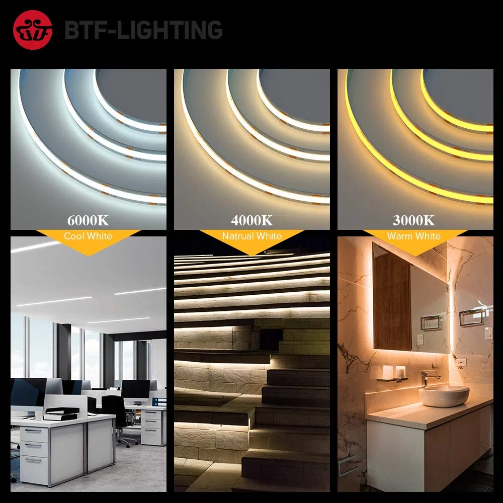 BTF-LIGHTING FCOB COB Striscia LED flessibile ad alta densità uniforme 14W/m 5M DC24V Bianco naturale 4000K CRI 90+10mm Larghezza Nastro LED dimmerabile per decorazioni(senza adattatore o controller)