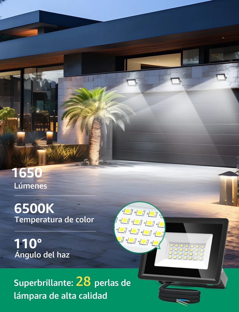 Aigostar Faretto LED da Esterno 20W 1650LM, Faretti LED Esterno Impermeabile IP65, Faretto LED Esterno 28 LED 6500K Bianca Fredda, Faro led Esterno per Giardino, Cortile, Garage, Pareti, 4 pcs