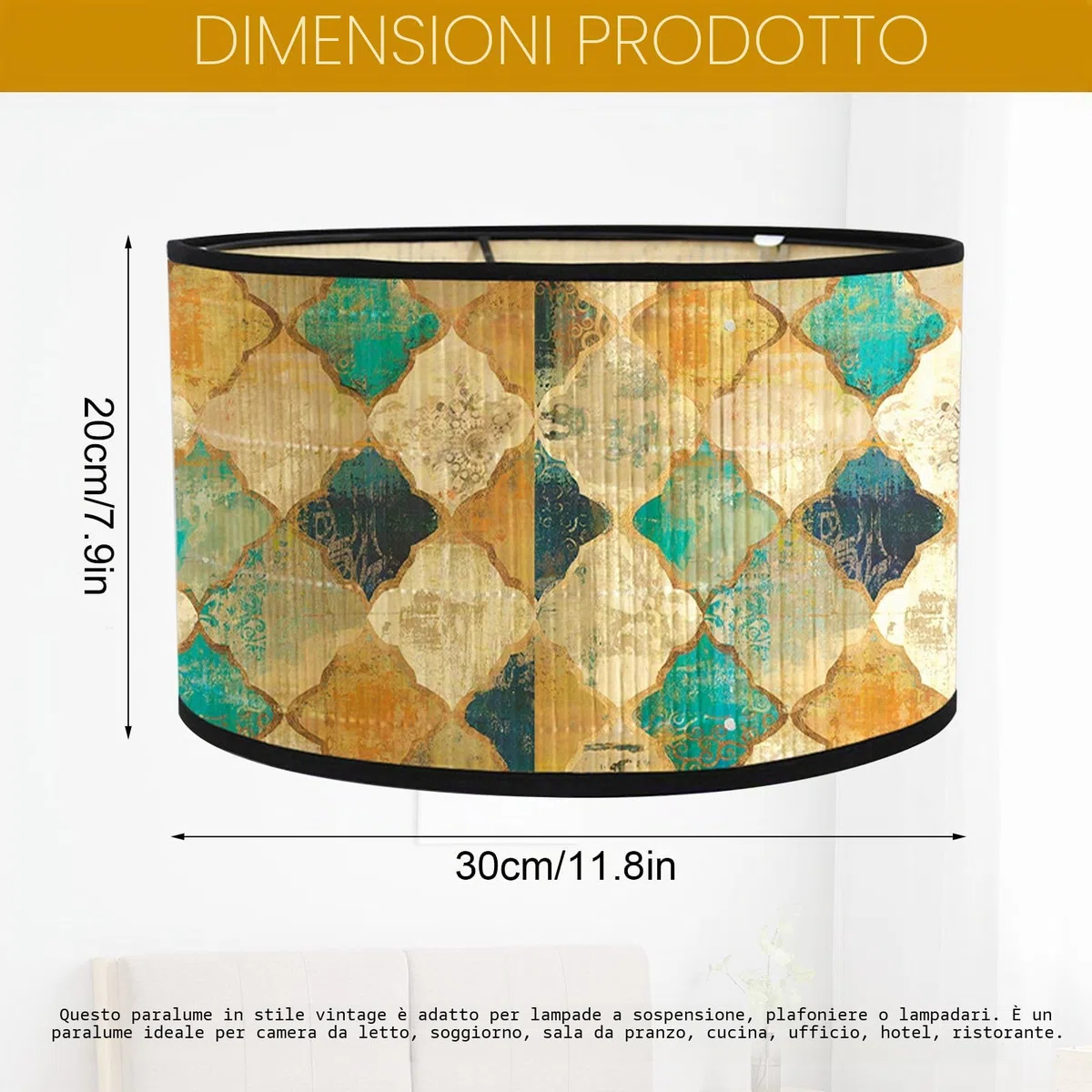 Paralume in tessuto di lino, realizzato a mano, per lampada da terra, lampada a sospensione e lampada da tavolo, attacco E27, luce antiriflesso, diametro 30 cm x altezza 20 cm (griglia E)
